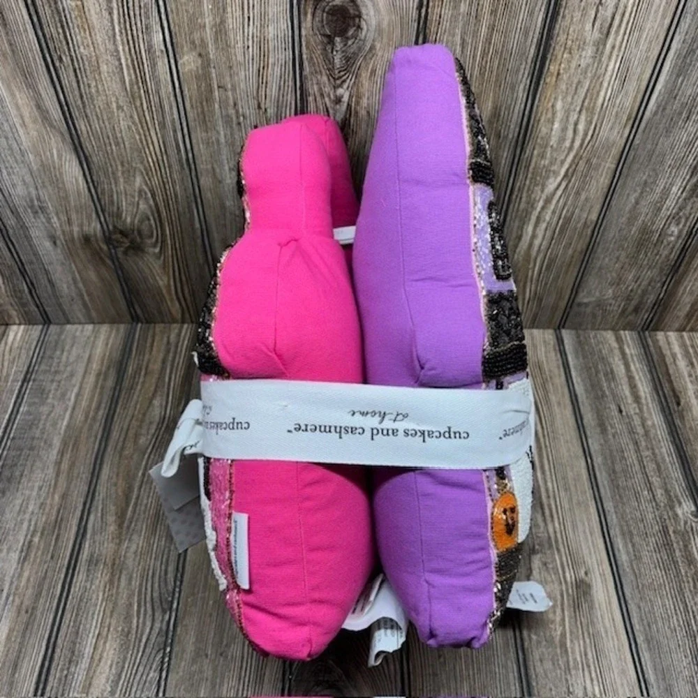 Cupcakes &Cashmere Purple and Pink Haunted House Ghost Beaded Pillows Halloween